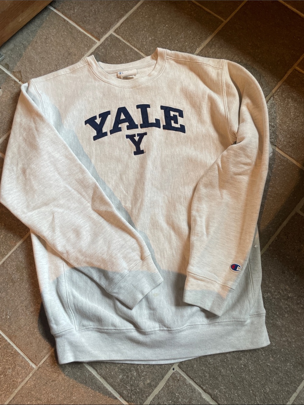 Champion Crewneck Sweatshirt with Navy YALE Logo - Light Gray